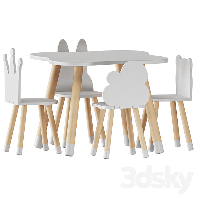FUN Wooden Kids Table and Chairs Set 3DSMax File - thumbnail 1
