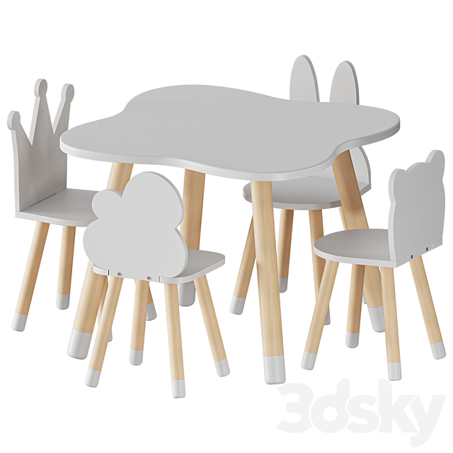 FUN Wooden Kids Table and Chairs Set 3DSMax File - thumbnail 2
