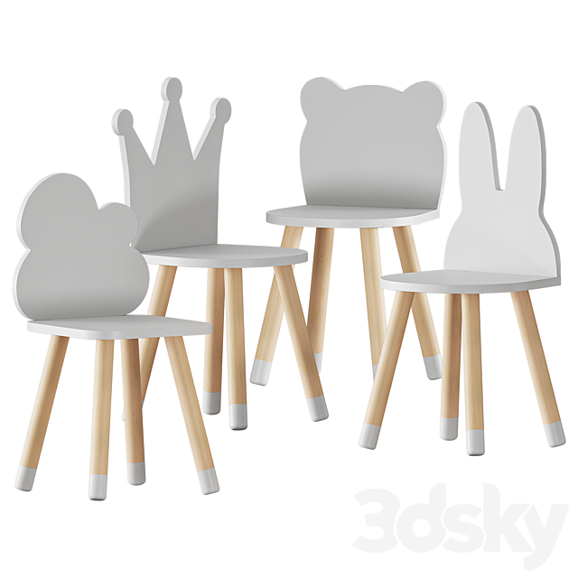 FUN Wooden Kids Table and Chairs Set 3DSMax File - thumbnail 4