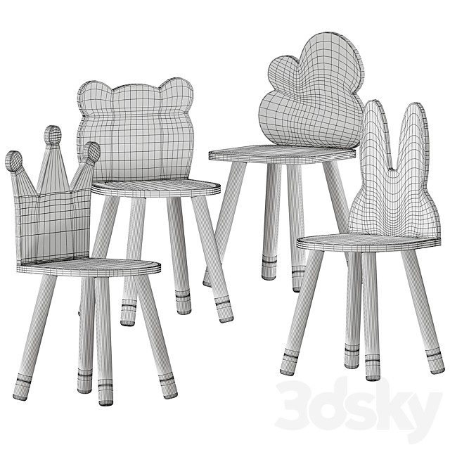 FUN Wooden Kids Table and Chairs Set 3DSMax File - thumbnail 6