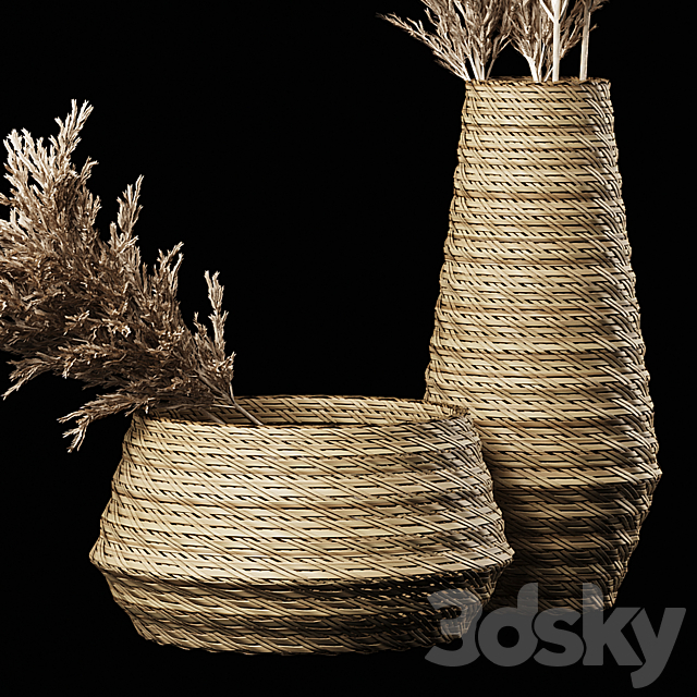 Dried Pampas Bouquet in Rattan Wicker Vases 3DSMax File - thumbnail 2