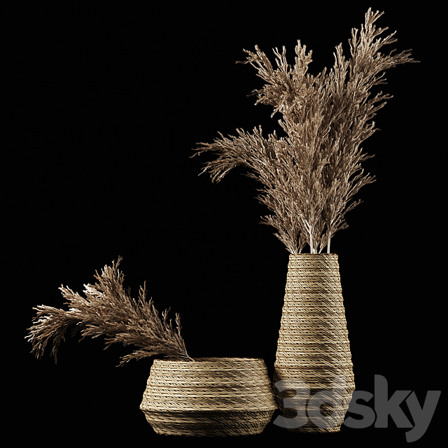Dried Pampas Bouquet in Rattan Wicker Vases 3DSMax File - thumbnail 3