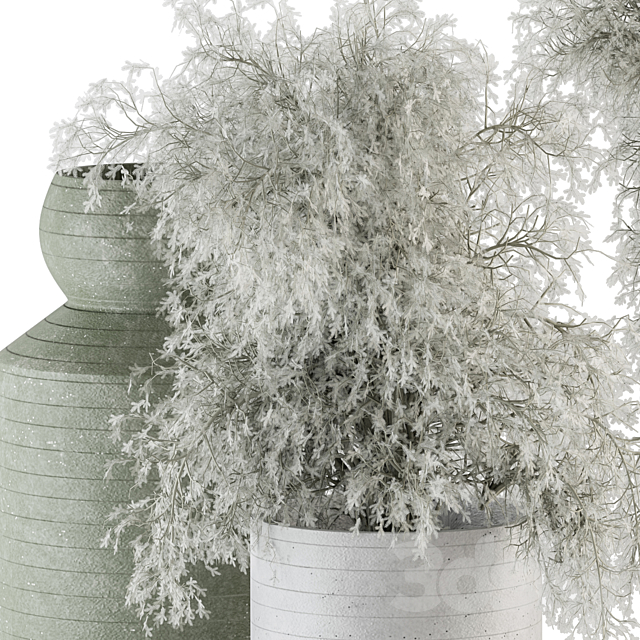 Vase and Plant Green and Gray Decorative Set - Set 102 3d