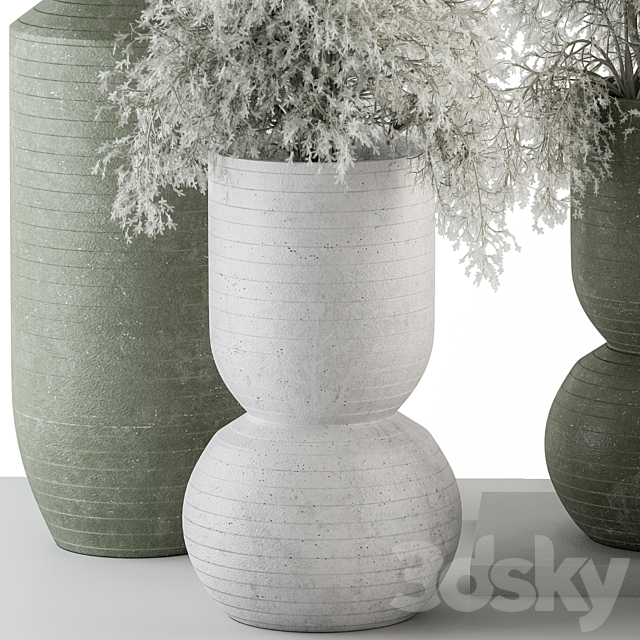 Vase and Plant Green and Gray Decorative Set - Set 102 3dsky
