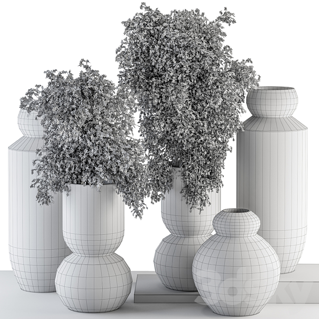 Vase and Plant Green and Gray Decorative Set - Set 102 3dskyfree