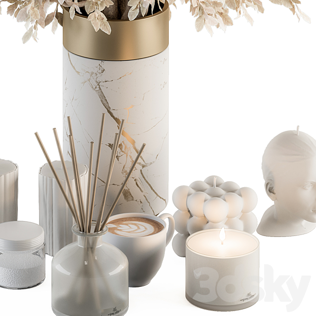 white and Gold Decorative Set with Dried plant – Set 106 3DSMax File - thumbnail 2