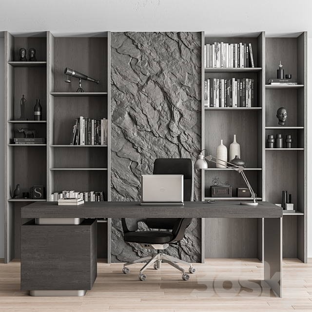 Boss Desk and Library Gray Set – Office Furniture 284 3DSMax File - thumbnail 1