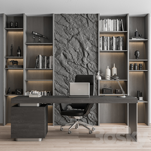 Boss Desk and Library Gray Set – Office Furniture 284 3DSMax File - thumbnail 6