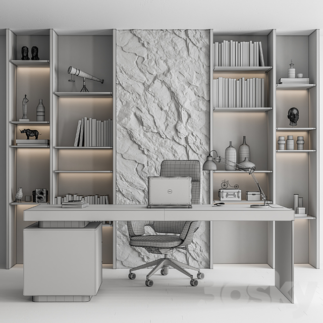 Boss Desk and Library Gray Set – Office Furniture 284 3DSMax File - thumbnail 7
