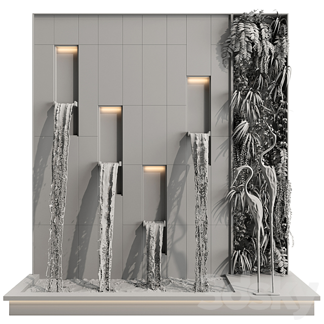 Water falls with Birds 3dsky