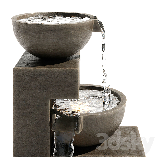 Four Bowl High Gray LED Cascading Outdoor Fountain 3DSMax File - thumbnail 2