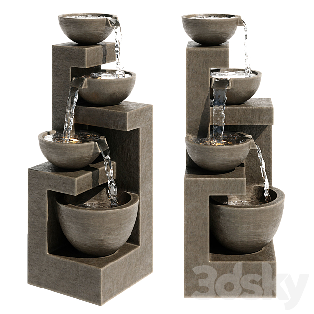Four Bowl High Gray LED Cascading Outdoor Fountain 3DSMax File - thumbnail 1