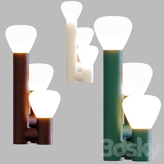 Minimalist Style 3-Light Brown_Green_White Table Lamp 3d
