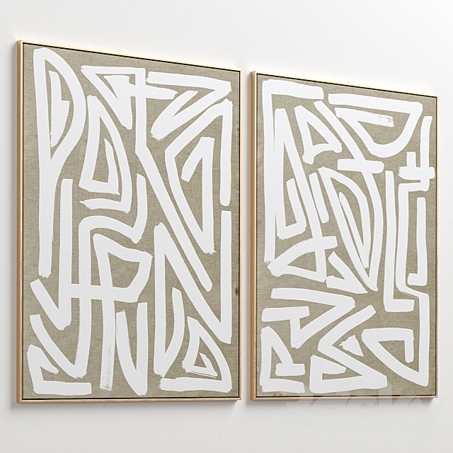Large Mid-Century Abstract Neutral Wall Art C-446 3d