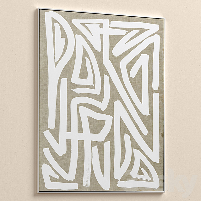 Large Mid-Century Abstract Neutral Wall Art C-446 3dsky