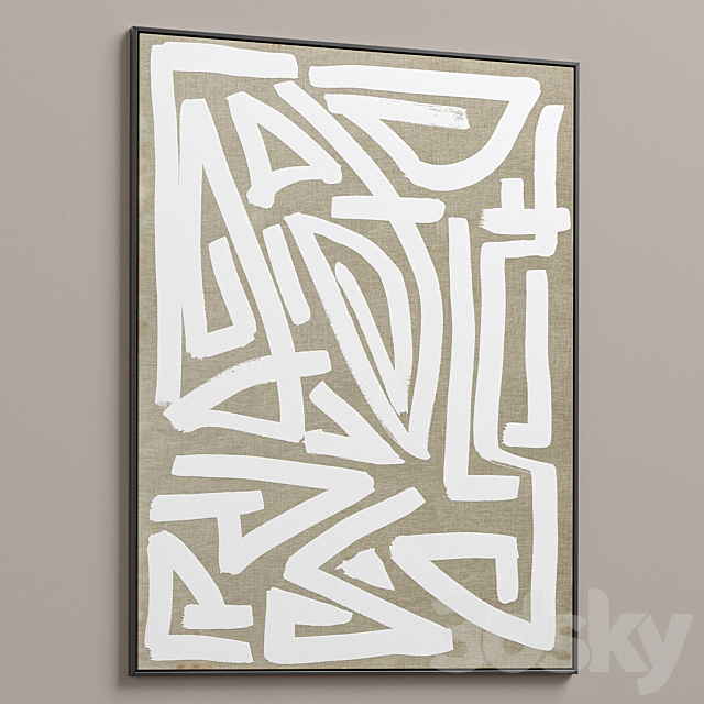 Large Mid-Century Abstract Neutral Wall Art C-446 3dskyfree