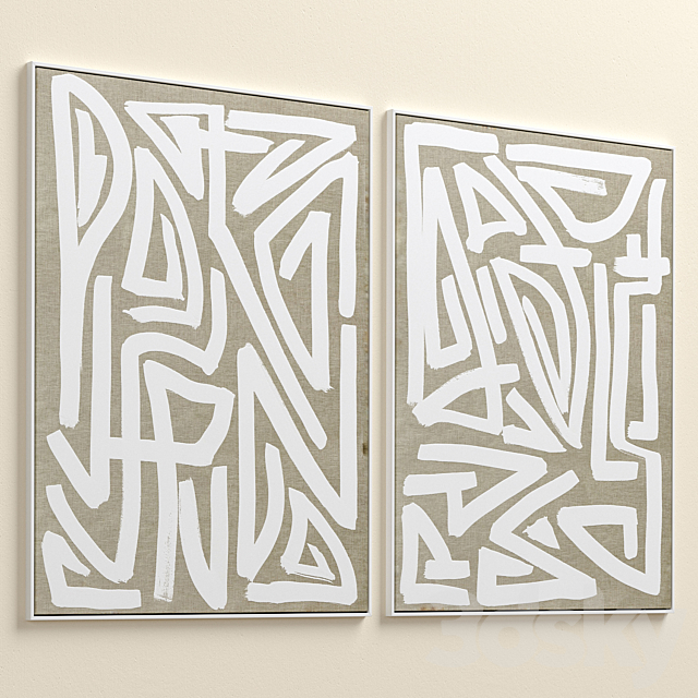 Large Mid-Century Abstract Neutral Wall Art C-446 3dmodel