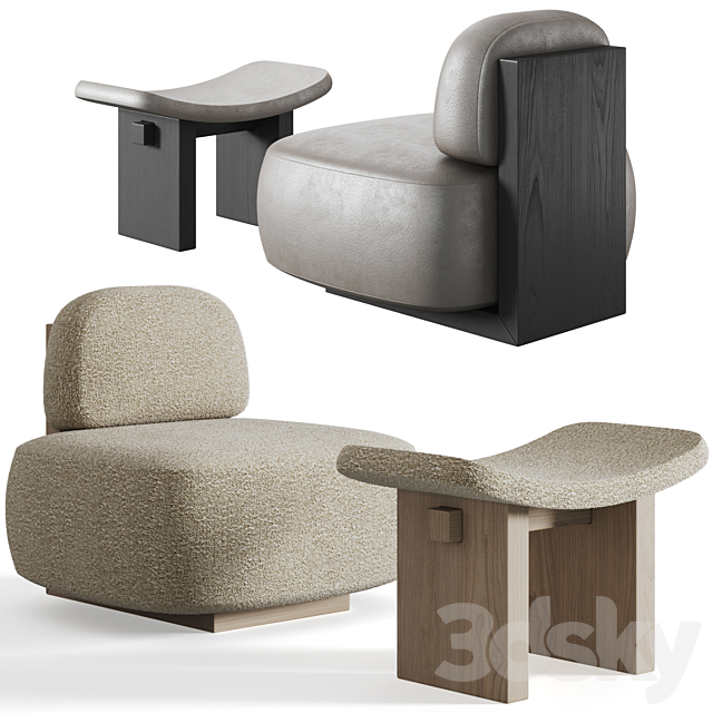 Yoshida Chair + Nara Stool by Secolo 3DSMax File - thumbnail 1