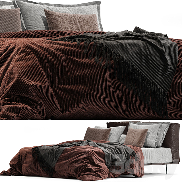 MYNIGHT By Lema Double bed with upholstered headboard 3d