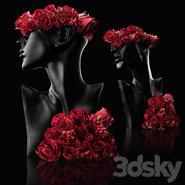 Mannequin Head Bust with a bouquet 3d
