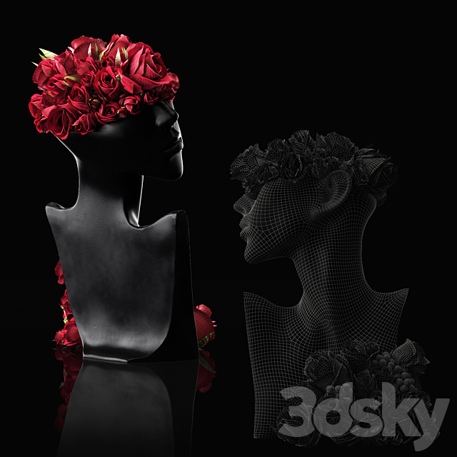 Mannequin Head Bust with a bouquet 3dskyfree
