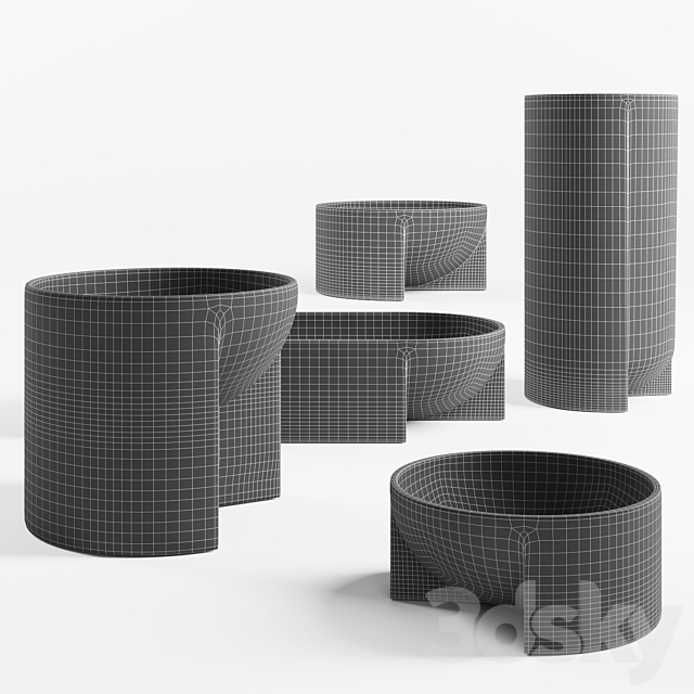 Set of handmade bowls 3d
