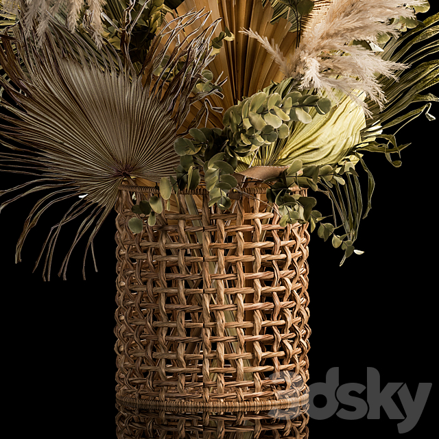 Installation bouquet pampas grass in a wicker basket of twigs. dry leaves. dried flower. 239. 3DSMax File - thumbnail 4