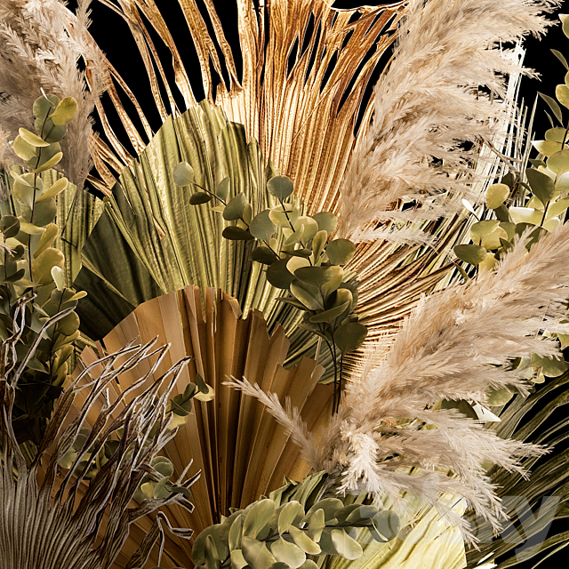 Installation bouquet pampas grass in a wicker basket of twigs. dry leaves. dried flower. 239. 3DSMax File - thumbnail 5