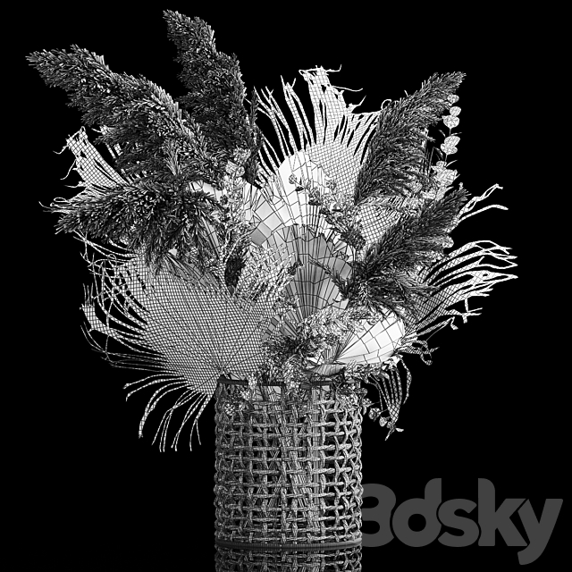Installation bouquet pampas grass in a wicker basket of twigs. dry leaves. dried flower. 239. 3DSMax File - thumbnail 6
