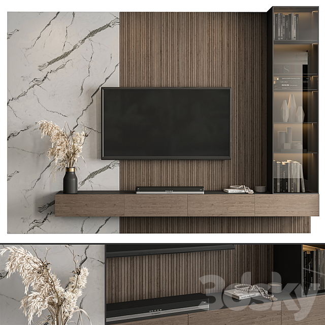TV Wall Marble Wall and Wood – Set 41 3DSMax File - thumbnail 1