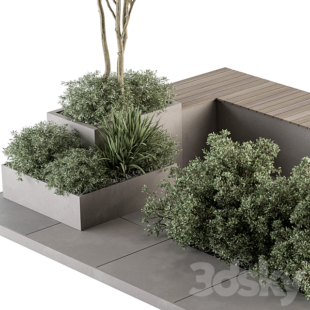 Urban Furniture _ Architecture Bench with Garden Plants- Set 35 3d