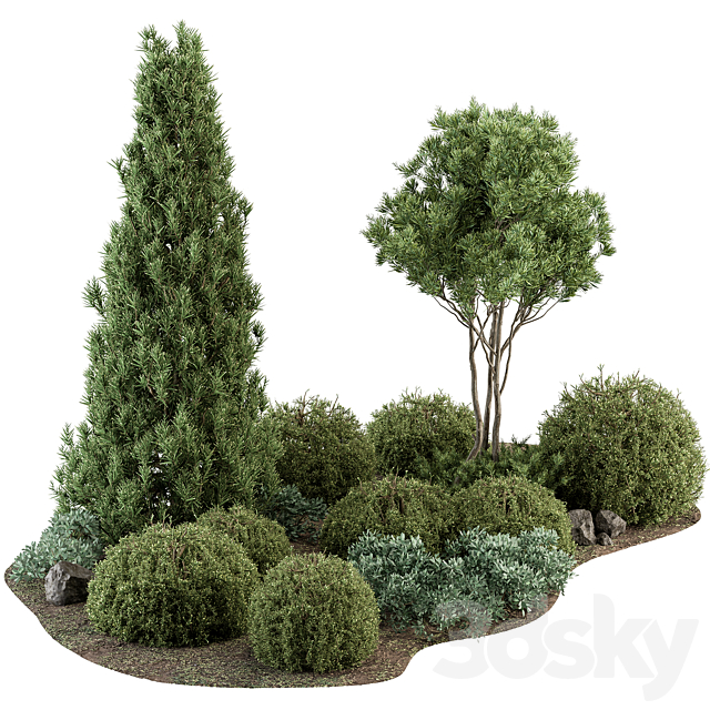 Garden Set Topiary and pine Plants – Outdoor Plants Set 410 3DSMax File - thumbnail 1