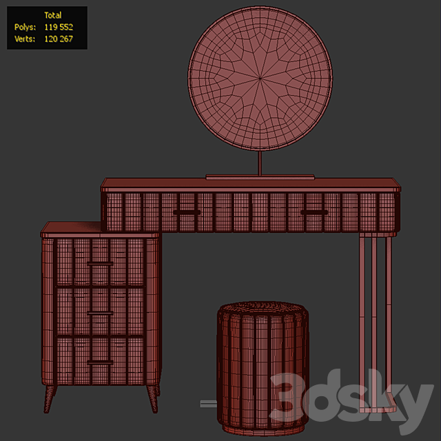 Homary Makeup Vanity Table 3DS Max Model - thumbnail 4