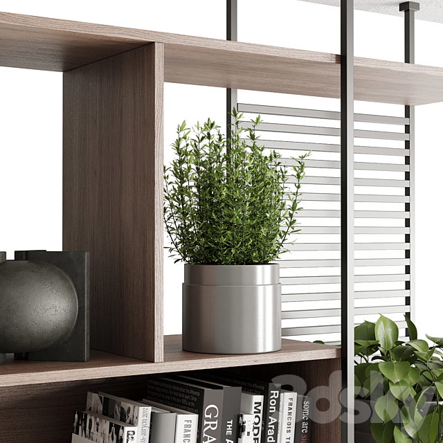 Metal Shelves Decorative With Plants and Book - Wooden Rack 01 3dsky