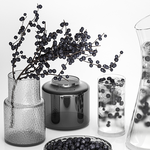 blueberry lemonade. Decanter. glass. cocktail. blueberries. vase. branches. ice. drink. table decoration 3DSMax File - thumbnail 2