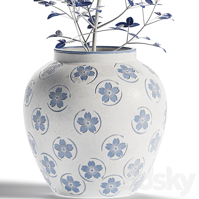 Blue Floral Vase with Plant 3DSMax File - thumbnail 2