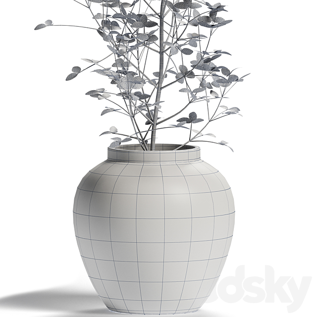 Blue Floral Vase with Plant 3DSMax File - thumbnail 3