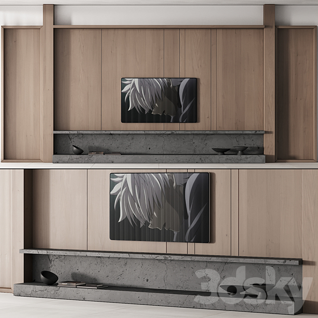 149 tv wall kit 01 modern japandi oak wood 01 3DSMax File - thumbnail 1