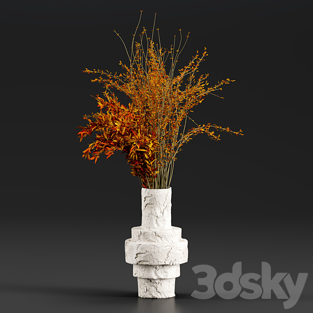 Bouquet Collection 14 - Decorative Branches in Concrete Vases 3d