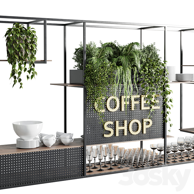 Coffee shop reception. Restaurant counter by hanging plant - 02 3dsky