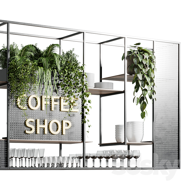 Coffee shop reception. Restaurant counter by hanging plant - 02 3dskyfree