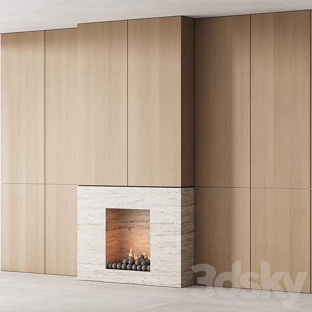 159 fireplace decorative wall kit 05 minimal wood travertine 00 3DSMax File - thumbnail 1