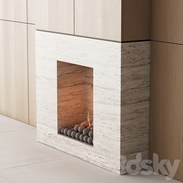 159 fireplace decorative wall kit 05 minimal wood travertine 00 3DSMax File - thumbnail 3