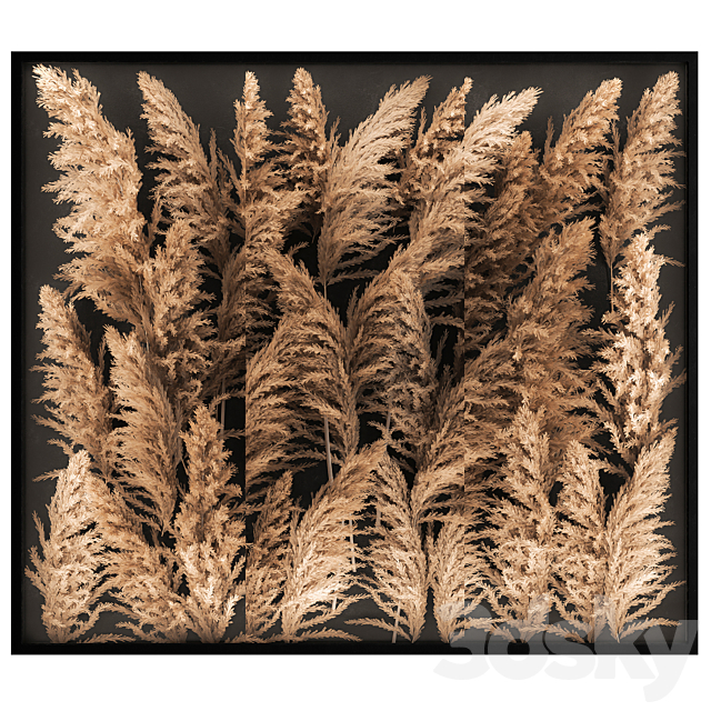Phytostena of dried flowers behind glass made of reeds. pampas grass. wall decoration made of Cortaderia. 258. 3DSMax File - thumbnail 1