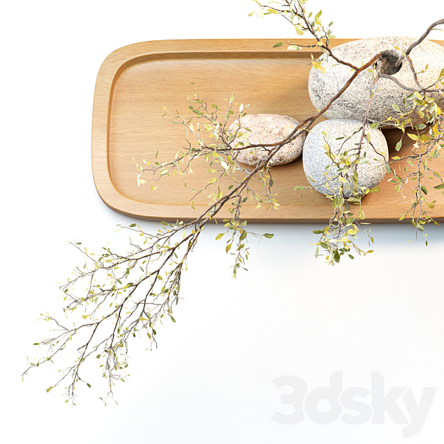 Plum branch in a stone vase 3d