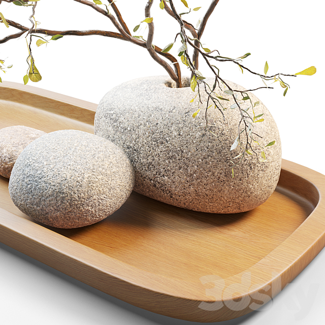 Plum branch in a stone vase 3dsky