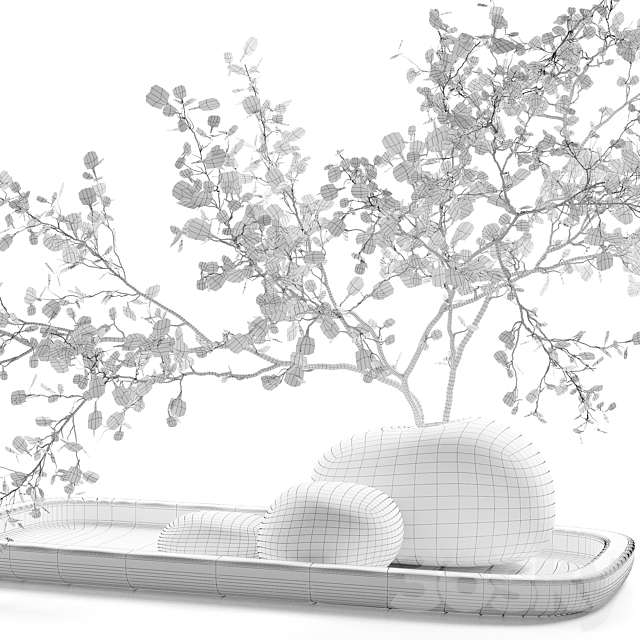Plum branch in a stone vase 3d Download