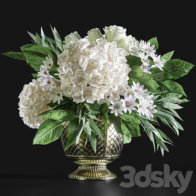 Flower Set 043 white hydrangea gold vase 3DSMax File - thumbnail 1