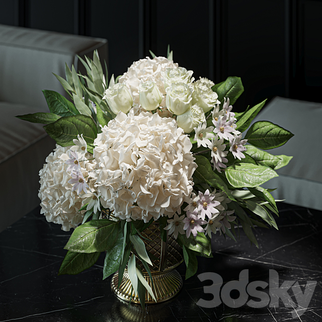 Flower Set 043 white hydrangea gold vase 3DSMax File - thumbnail 2