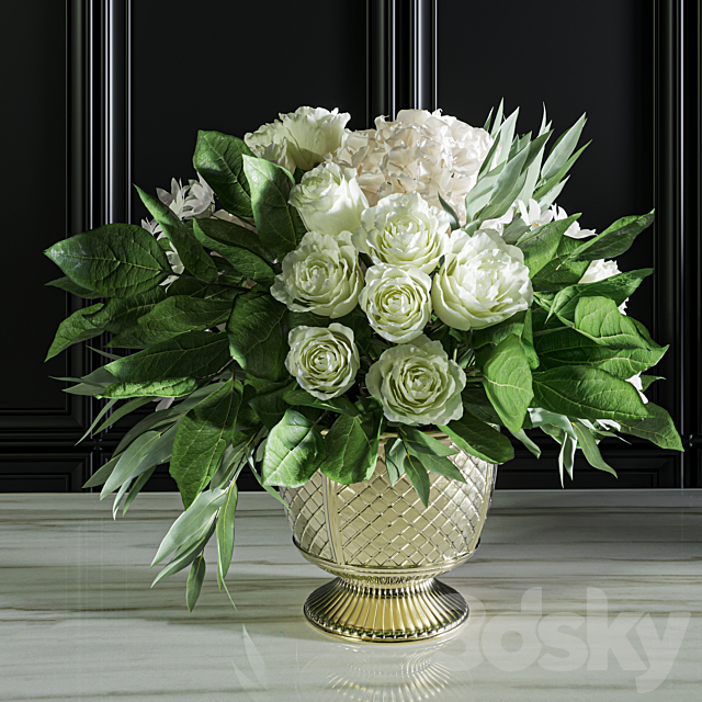 Flower Set 043 white hydrangea gold vase 3DSMax File - thumbnail 3